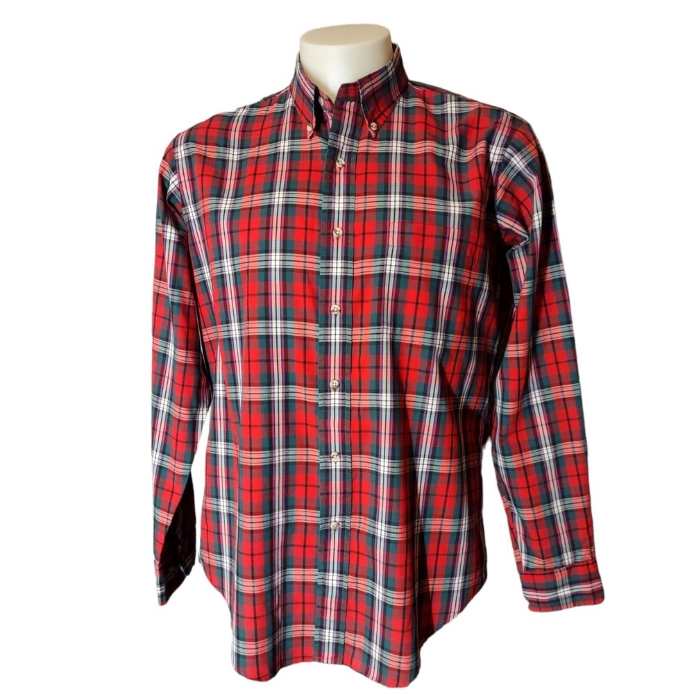 Chaps Ralph Lauren Shirt Large Men Plaid Red Tartan Retro Cabin Core Button Down